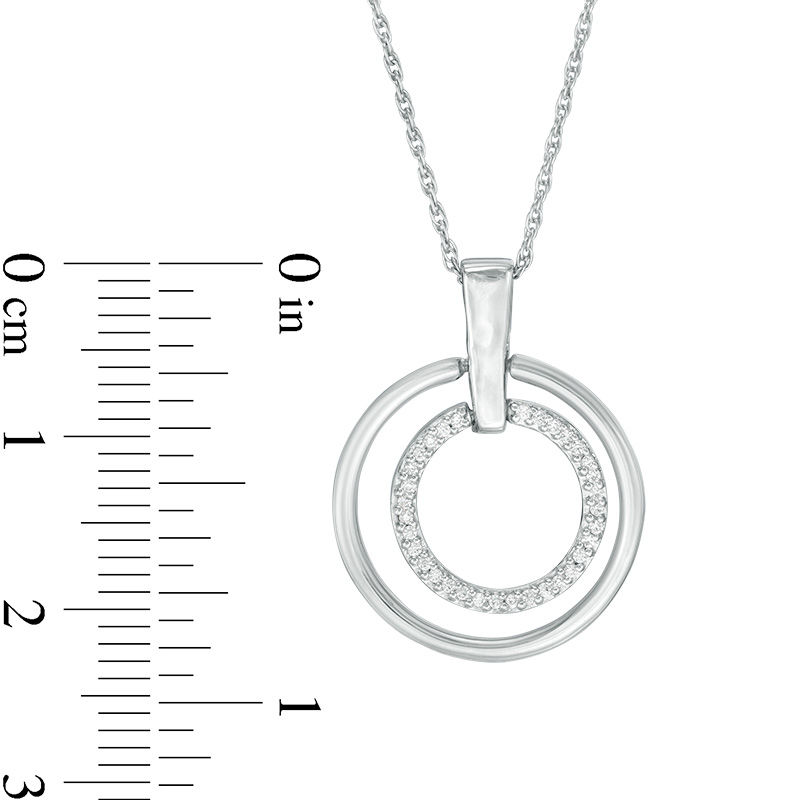 Main Image 2 of 0.115 CT. T.W. Diamond Double Circle Pendant in Sterling Silver
