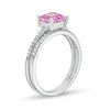 Thumbnail Image 1 of 6.0mm Princess-Cut Lab-Created Pink Sapphire and 0.18 CT. T.W. Diamond Bridal Set in Sterling Silver