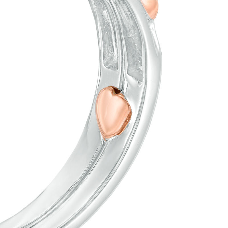 Main Image 4 of 0.10 CT. T.W. Composite Diamond Frame Twist Ribbon Interlocking Bridal Set in 10K Two-Tone Gold