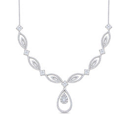 0.96 CT. T.W. Pear-Shaped Multi-Diamond Ornate Teardrop Necklace in 10K White Gold
