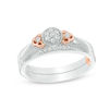 Thumbnail Image 0 of 0.12 CT. T.W. Composite Diamond Flower-Sides Interlocking Bridal Set in 10K Two-Tone Gold