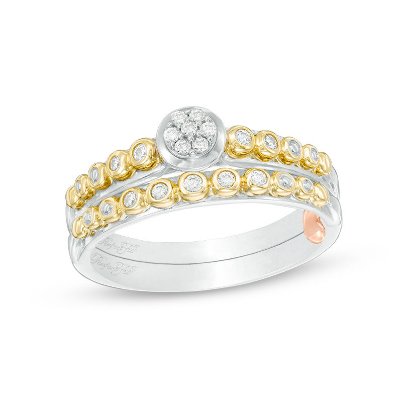 0.12 CT. T.W. Composite Diamond Bubble Interlocking Bridal Set in 10K Two-Tone Gold