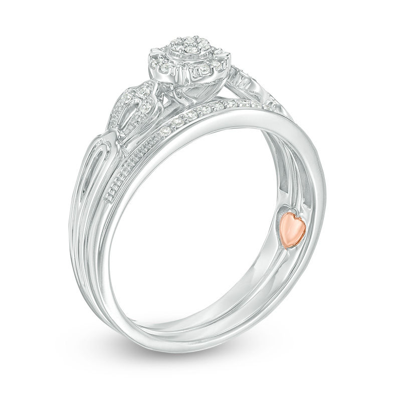Main Image 2 of 0.12 CT. T.W. Composite Diamond Frame Vintage-Style Interlocking Bridal Set in 10K White Gold