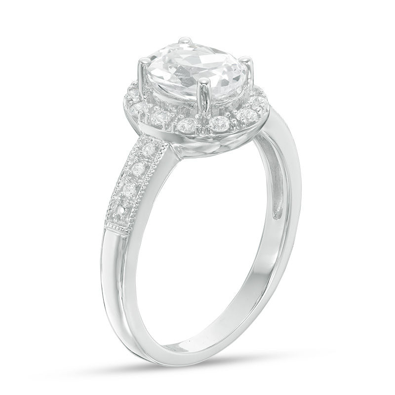 Oval Lab-Created White Sapphire Frame Vintage-Style Ring in Sterling Silver|Peoples Jewellers