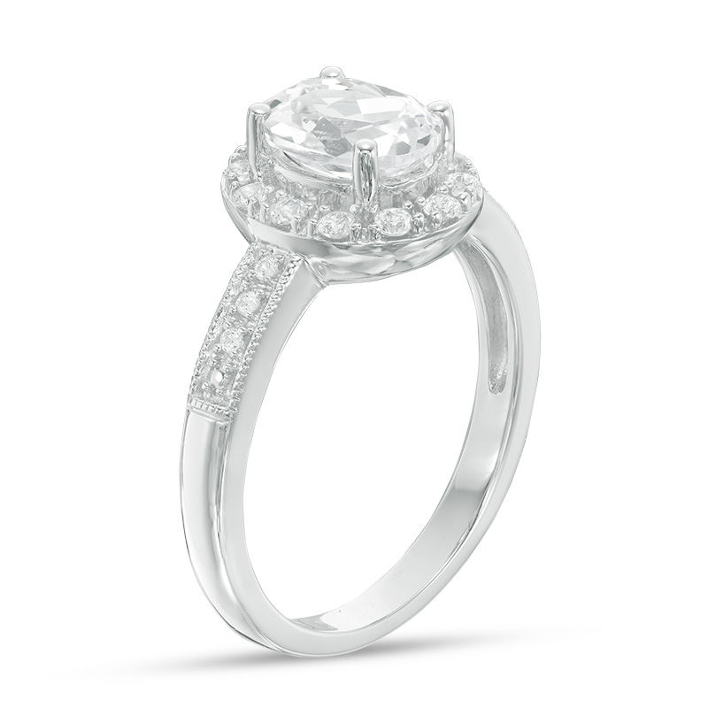 Main Image 2 of Oval Lab-Created White Sapphire Frame Vintage-Style Ring in Sterling Silver