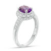 Thumbnail Image 1 of Oval Amethyst and Lab-Created White Sapphire Frame Vintage-Style Ring in Sterling Silver