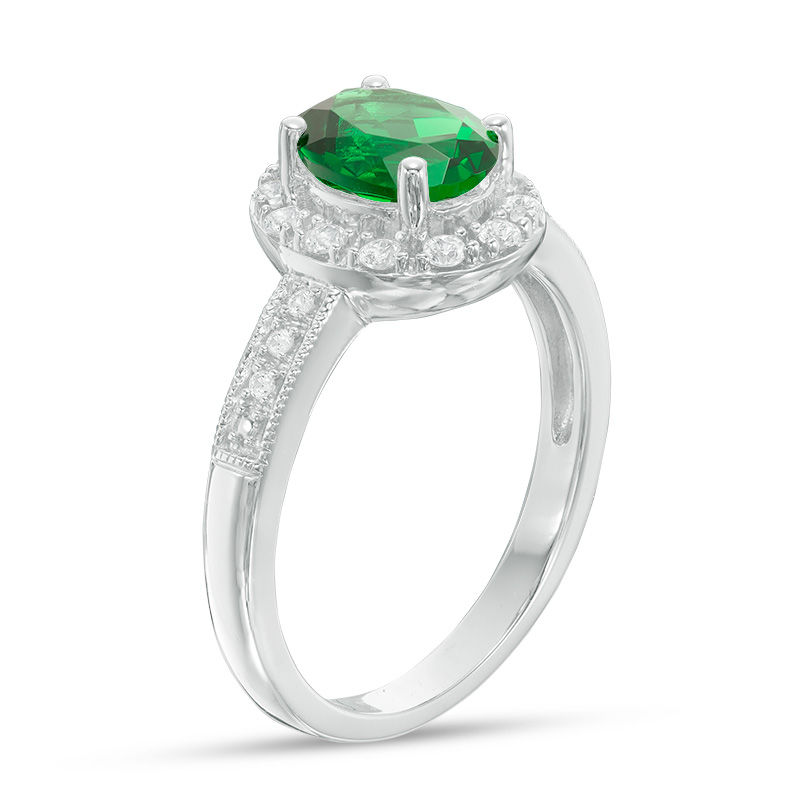 Main Image 2 of Oval Lab-Created Green Quartz and White Sapphire Frame Vintage-Style Ring in Sterling Silver