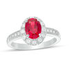 Thumbnail Image 0 of Oval Lab-Created Ruby and White Sapphire Frame Vintage-Style Ring in Sterling Silver