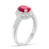 Thumbnail Image 1 of Oval Lab-Created Ruby and White Sapphire Frame Vintage-Style Ring in Sterling Silver