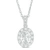 Thumbnail Image 1 of Oval Lab-Created White Sapphire Frame Vintage-Style Pendant in Sterling Silver