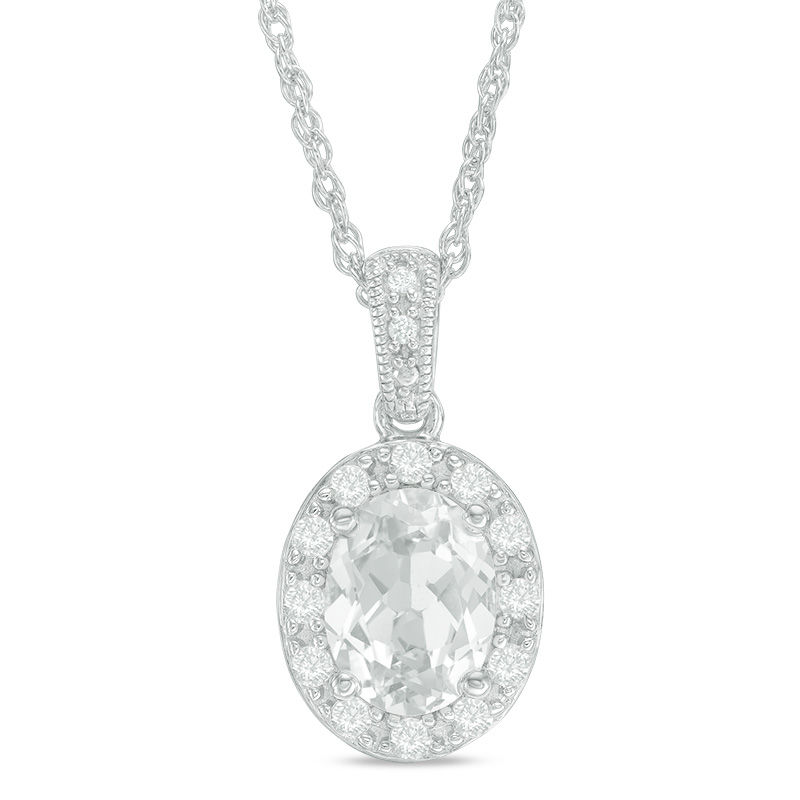 Main Image 1 of Oval Lab-Created White Sapphire Frame Vintage-Style Pendant in Sterling Silver