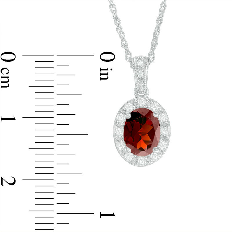 Main Image 2 of Oval Garnet and Lab-Created White Sapphire Frame Vintage-Style Pendant in Sterling Silver
