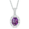 Thumbnail Image 0 of Oval Amethyst and Lab-Created White Sapphire Frame Vintage-Style Pendant in Sterling Silver