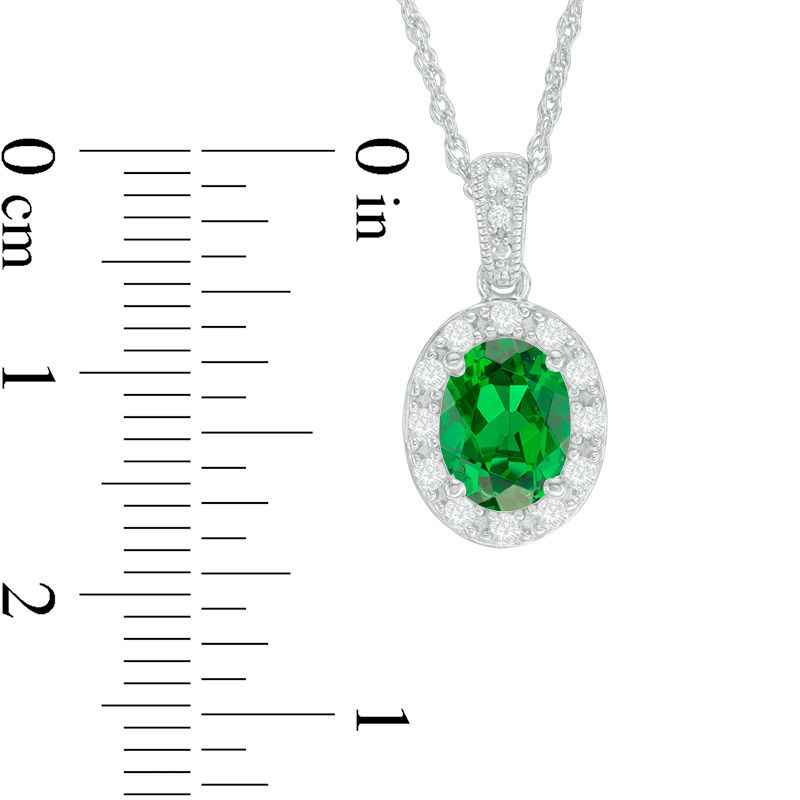 Main Image 2 of Oval Lab-Created Green Quartz and White Sapphire Frame Vintage-Style Pendant in Sterling Silver