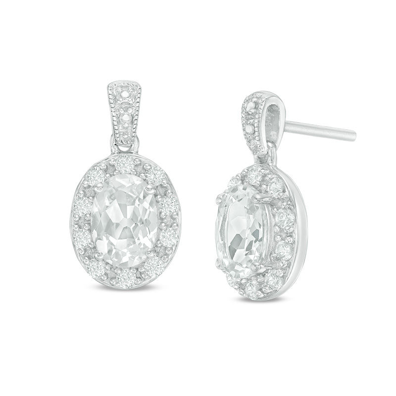 Main Image 1 of Oval Lab-Created White Sapphire Frame Vintage-Style Drop Earrings in Sterling Silver