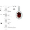 Thumbnail Image 1 of Oval Garnet and Lab-Created White Sapphire Frame Vintage-Style Drop Earrings in Sterling Silver