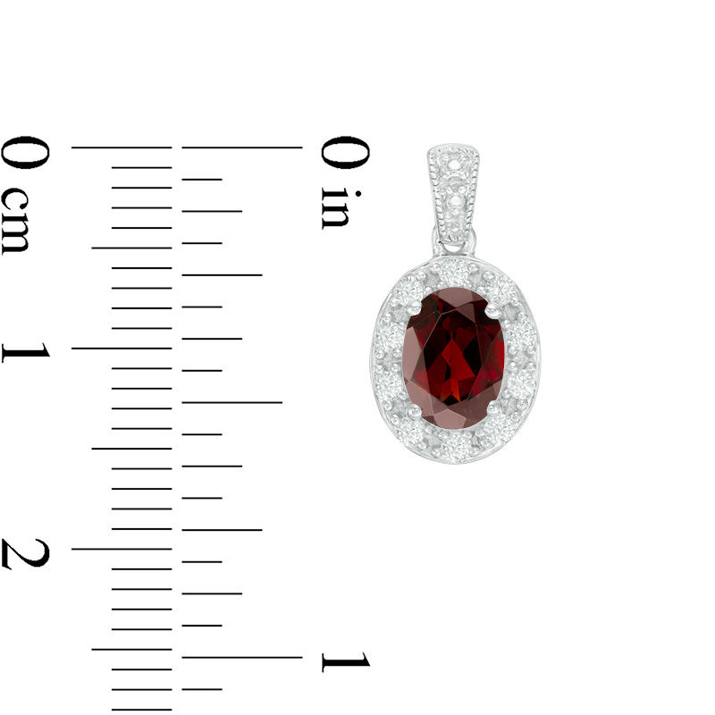 Main Image 2 of Oval Garnet and Lab-Created White Sapphire Frame Vintage-Style Drop Earrings in Sterling Silver
