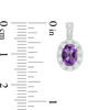 Thumbnail Image 2 of Oval Amethyst and Lab-Created White Sapphire Frame Vintage-Style Drop Earrings in Sterling Silver