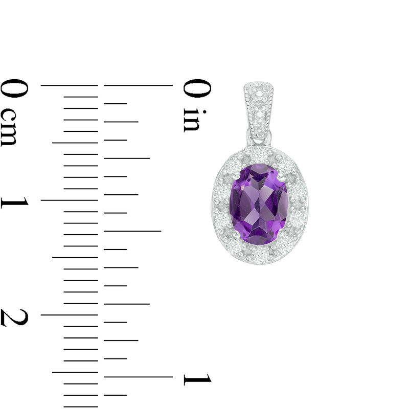 Main Image 2 of Oval Amethyst and Lab-Created White Sapphire Frame Vintage-Style Drop Earrings in Sterling Silver