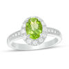 Thumbnail Image 1 of Oval Peridot and Lab-Created White Sapphire Frame Vintage-Style Ring in Sterling Silver