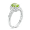 Thumbnail Image 2 of Oval Peridot and Lab-Created White Sapphire Frame Vintage-Style Ring in Sterling Silver