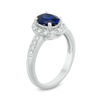 Thumbnail Image 2 of Oval Lab-Created Ceylon and White Sapphire Frame Vintage-Style Ring in Sterling Silver
