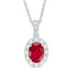 Thumbnail Image 0 of Oval Lab-Created Ruby and White Sapphire Frame Vintage-Style Pendant in Sterling Silver