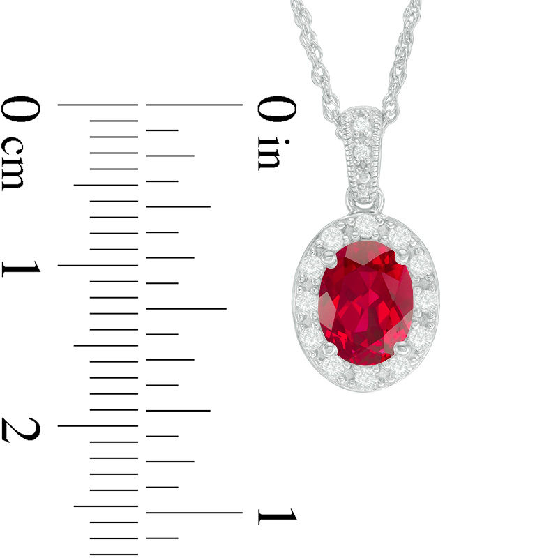 Oval Lab-Created Ruby and White Sapphire Frame Vintage-Style Pendant in Sterling Silver
