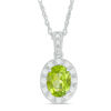 Thumbnail Image 1 of Oval Peridot and Lab-Created White Sapphire Frame Vintage-Style Pendant in Sterling Silver