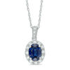 Thumbnail Image 1 of Oval Lab-Created Ceylon and White Sapphire Frame Vintage-Style Pendant in Sterling Silver