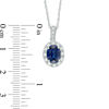 Thumbnail Image 1 of Oval Lab-Created Ceylon and White Sapphire Frame Vintage-Style Pendant in Sterling Silver