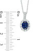 Thumbnail Image 2 of Oval Lab-Created Ceylon and White Sapphire Frame Vintage-Style Pendant in Sterling Silver