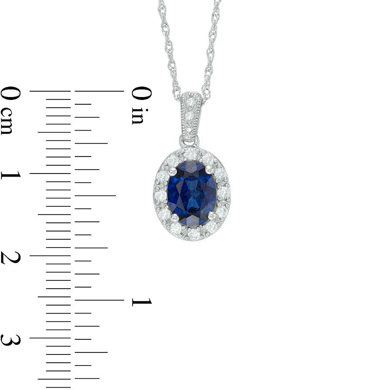 Oval Lab-Created Ceylon and White Sapphire Frame Vintage-Style Pendant in Sterling Silver