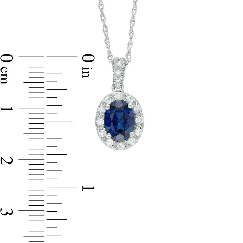 Main Image 2 of Oval Lab-Created Ceylon and White Sapphire Frame Vintage-Style Pendant in Sterling Silver