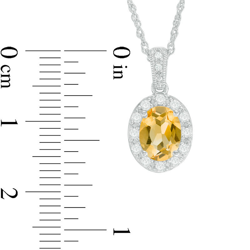 Oval Citrine and Lab-Created White Sapphire Frame Vintage-Style Pendant in Sterling Silver