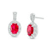 Thumbnail Image 0 of Oval Lab-Created Ruby and White Sapphire Frame Vintage-Style Drop Earrings in Sterling Silver