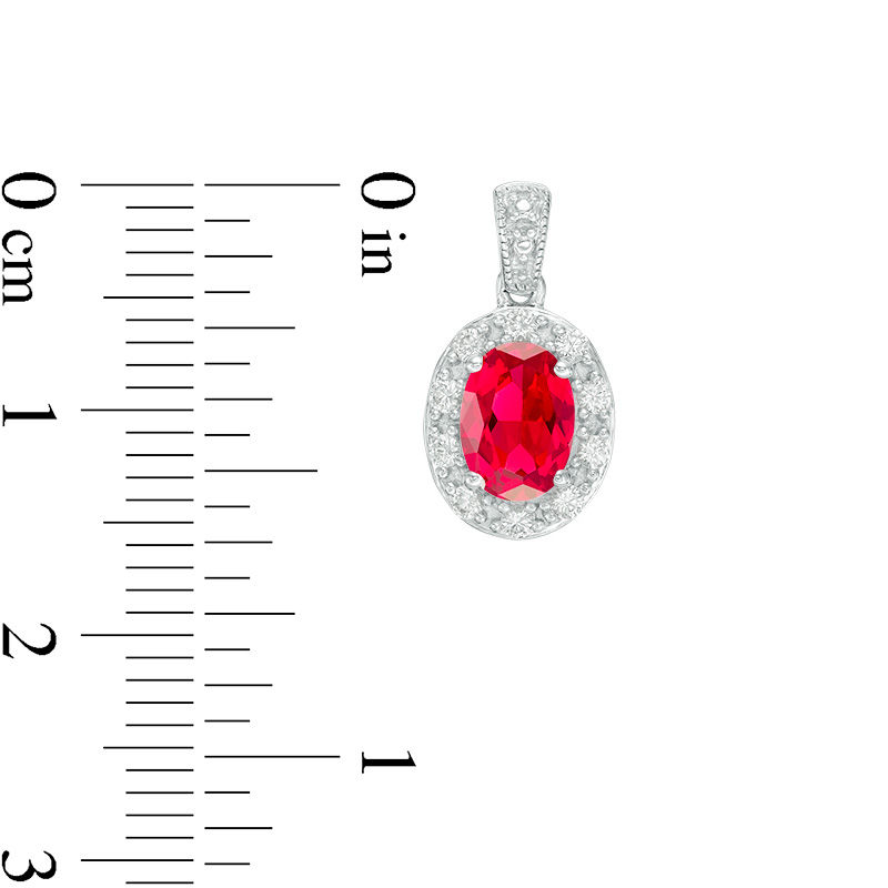 Oval Lab-Created Ruby and White Sapphire Frame Vintage-Style Drop Earrings in Sterling Silver