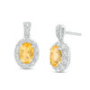 Thumbnail Image 0 of Oval Citrine and Lab-Created White Sapphire Frame Vintage-Style Drop Earrings in Sterling Silver
