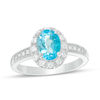 Thumbnail Image 0 of Oval Swiss Blue Topaz and Lab-Created White Sapphire Frame Vintage-Style Ring in Sterling Silver