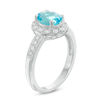 Thumbnail Image 1 of Oval Swiss Blue Topaz and Lab-Created White Sapphire Frame Vintage-Style Ring in Sterling Silver