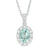 Thumbnail Image 1 of Oval Lab-Created Blue Quartz and White Sapphire Frame Vintage-Style Pendant in Sterling Silver