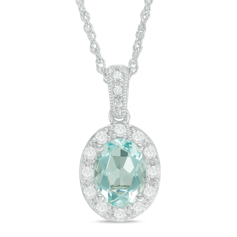 Main Image 1 of Oval Lab-Created Blue Quartz and White Sapphire Frame Vintage-Style Pendant in Sterling Silver