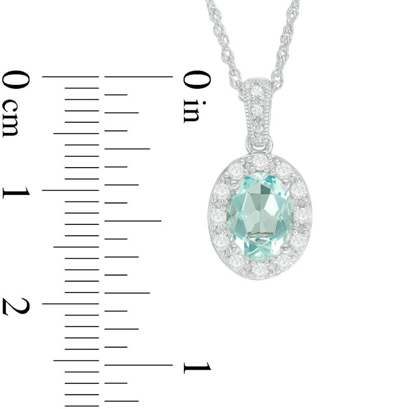 Main Image 2 of Oval Lab-Created Blue Quartz and White Sapphire Frame Vintage-Style Pendant in Sterling Silver
