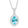 Thumbnail Image 0 of Oval Swiss Blue Topaz and Lab-Created White Sapphire Frame Vintage-Style Pendant in Sterling Silver