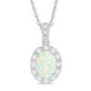 Thumbnail Image 1 of Oval Lab-Created Opal and White Sapphire Frame Vintage-Style Pendant in Sterling Silver