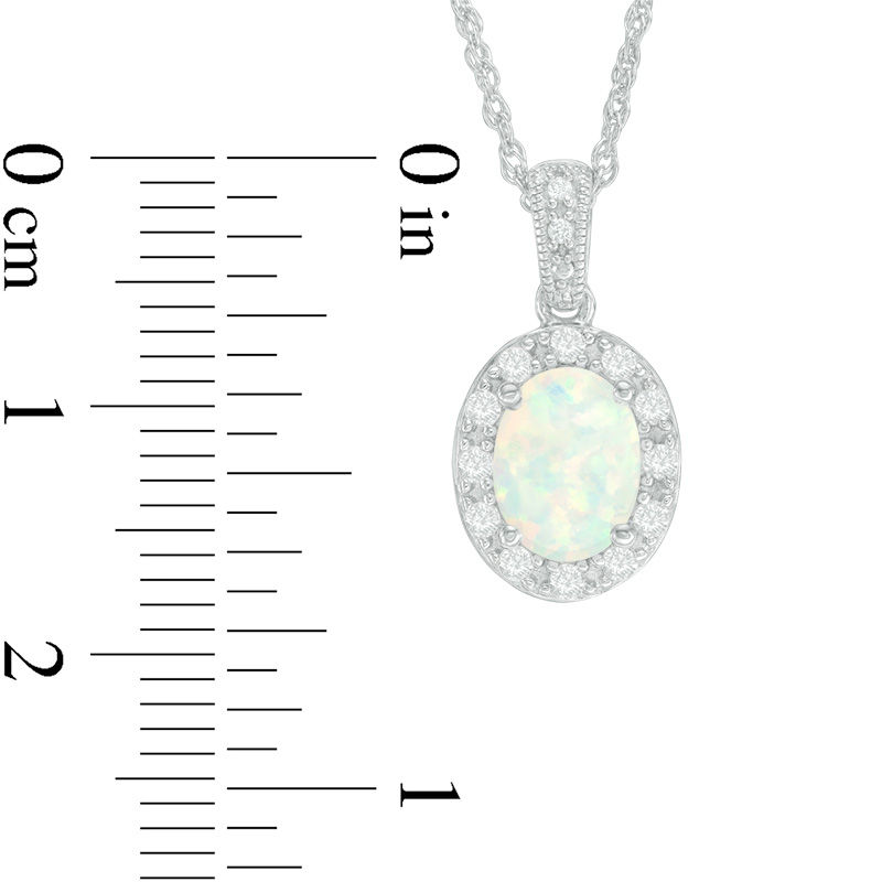 Main Image 2 of Oval Lab-Created Opal and White Sapphire Frame Vintage-Style Pendant in Sterling Silver