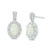 Thumbnail Image 1 of Oval Lab-Created Opal and White Sapphire Frame Vintage-Style Drop Earrings in Sterling Silver