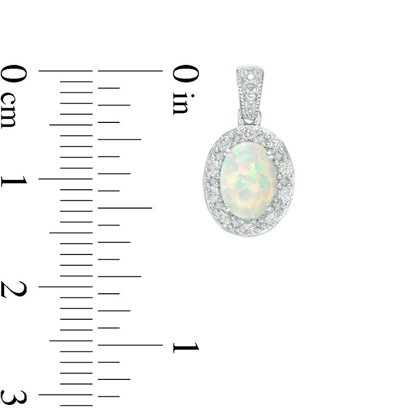 Main Image 2 of Oval Lab-Created Opal and White Sapphire Frame Vintage-Style Drop Earrings in Sterling Silver