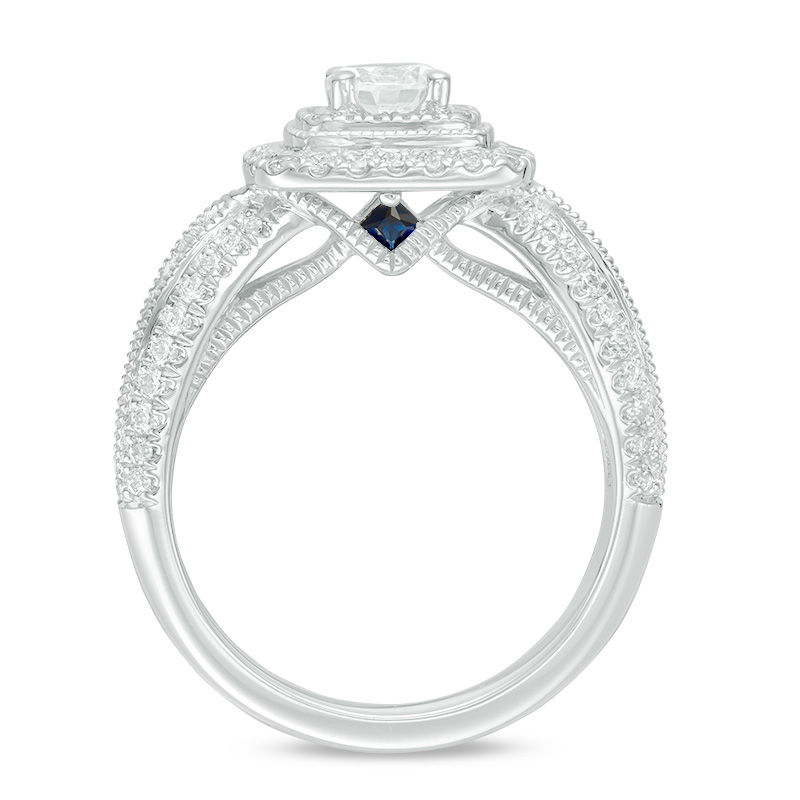 Vera Wang Love Collection 1.18 CT. T.W. Diamond Double Cushion Frame Engagement Ring in 14K White Gold