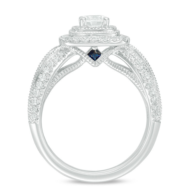 Main Image 3 of Vera Wang Love Collection 1.18 CT. T.W. Diamond Double Cushion Frame Engagement Ring in 14K White Gold